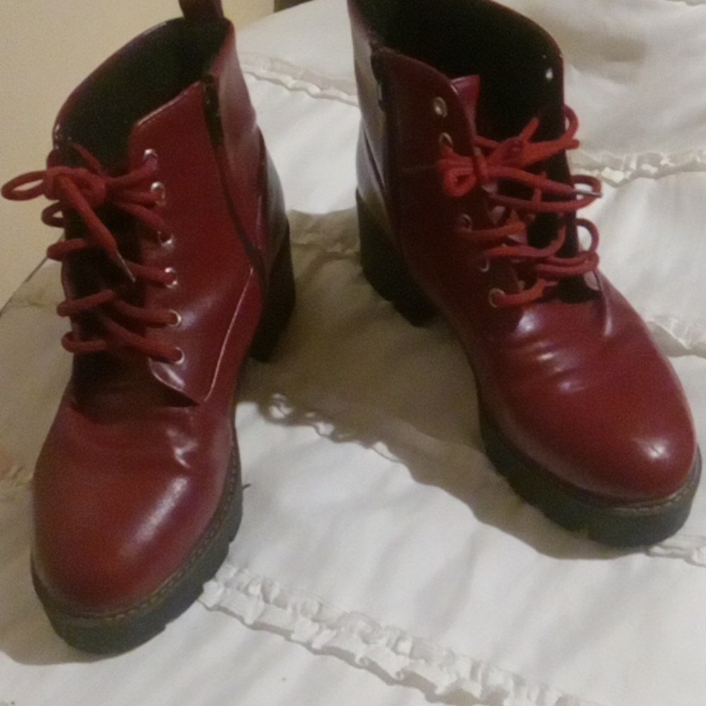 Red lug sole boots